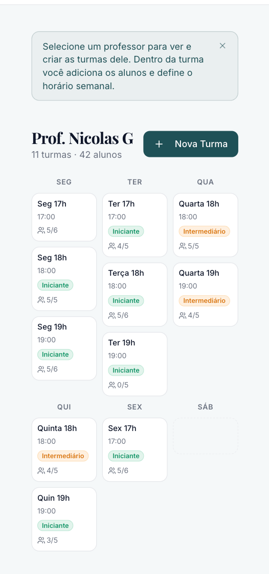ArenaOS Coach — turmas do professor